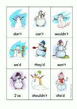 snowman contractions card game