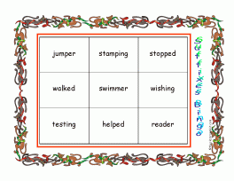 suffixes bingo game