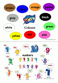 number posters - number and colour words