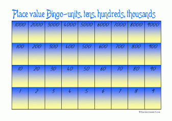 place value bingo 1-9999