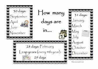 table of months with number of days